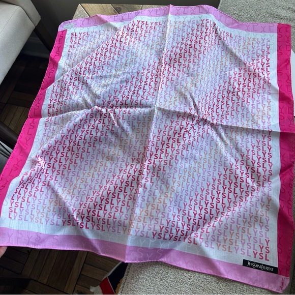 New Yves Saint Laurent Pink and White Logo Scarf - Picture 4 of 4